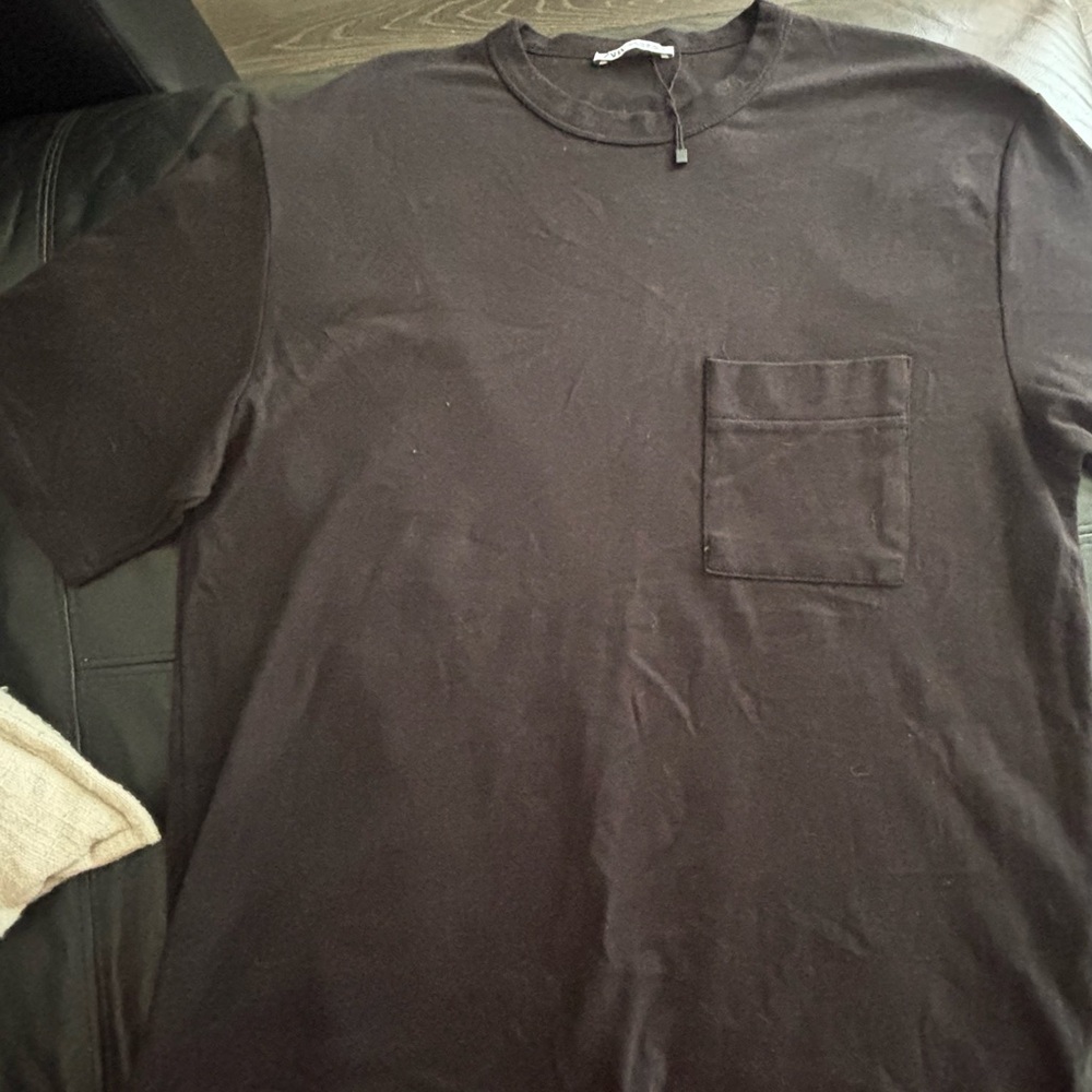 Zara Black Short Sleeve Crewneck with Chest Pocket